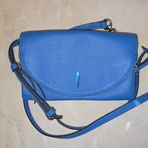 Thacker Blue Leather Crossbody Foldover Handbag